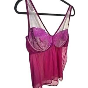Cacique fuchsia Unconventional lace babydoll 18 20 Plus Intimates Coquette Y2K